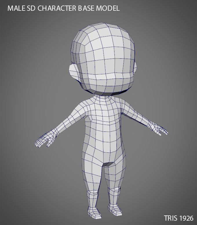 Male SD Character Base Low Poly Model 3d model